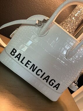 Balenciaga White Croc-Embossed Top-Handle Crossbody Bag